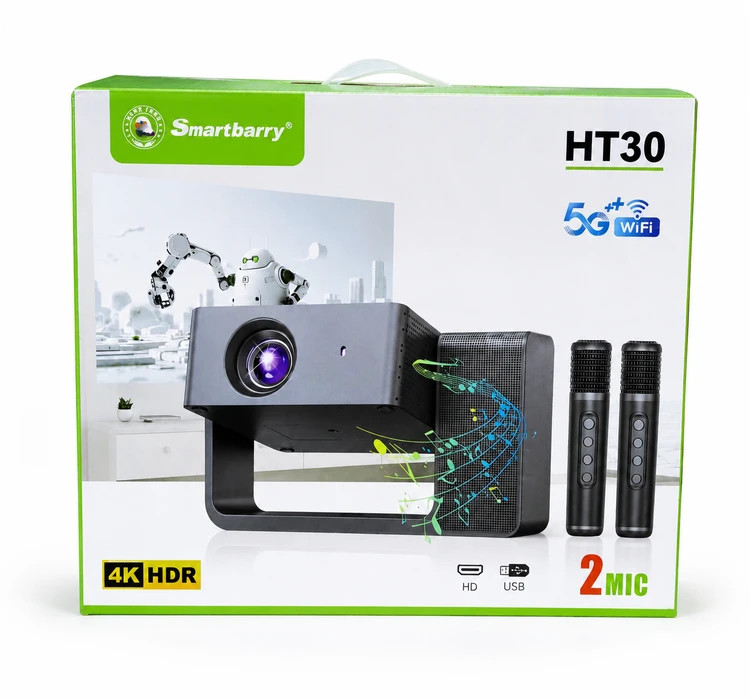 ویدئو پروژکتور هوشمند اسمارتبری Smartbarry مدل HT30 همراه ۲ میکروفون بیسیم کارائوک